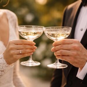 Two Noritake Morning Jewel Champagne Coupe Glasses Vintage 80s Lead Crystal New